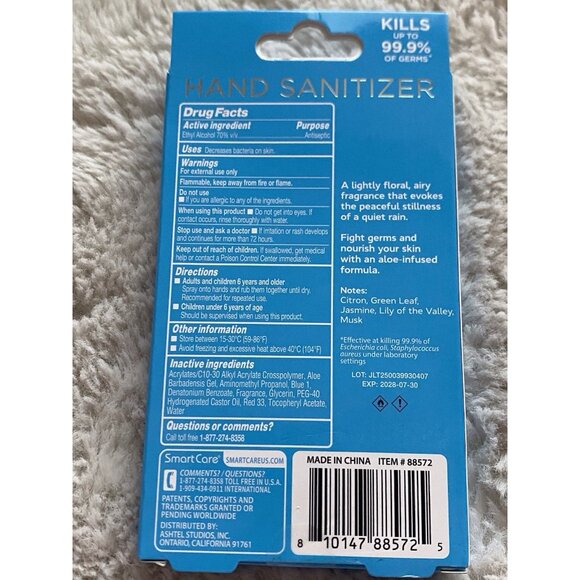 Smart Care Scented Hand Sanitizer Spray 1.35 Fl Oz Fresh Rain Hydrating NEW - Picture 5 of 9